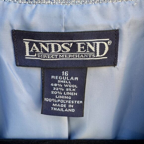 Lands End Vintage Blue Wool Silk Linen Textured Professional Blazer Jacket 16 - Picture 2 of 9